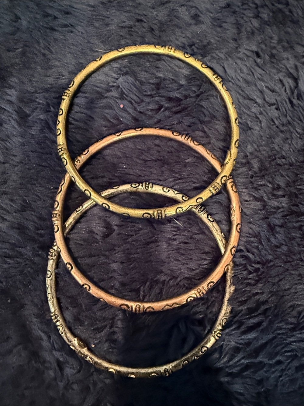 Premier Designs Gold and Rose Gold Three-Stack Textured Bangle Bracelet Set